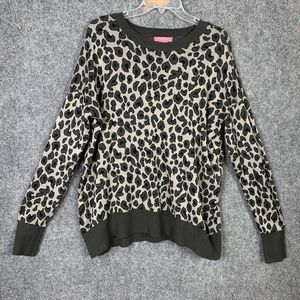 Isaac Mizrahi Knit Pullover Animal Print Top Long Sleeve Drop Shoulder Size XL